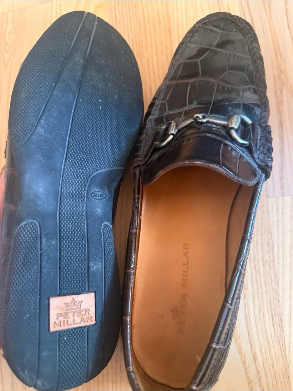 Peter Millar Brown Croc-Embossed Leather Bit Loafers